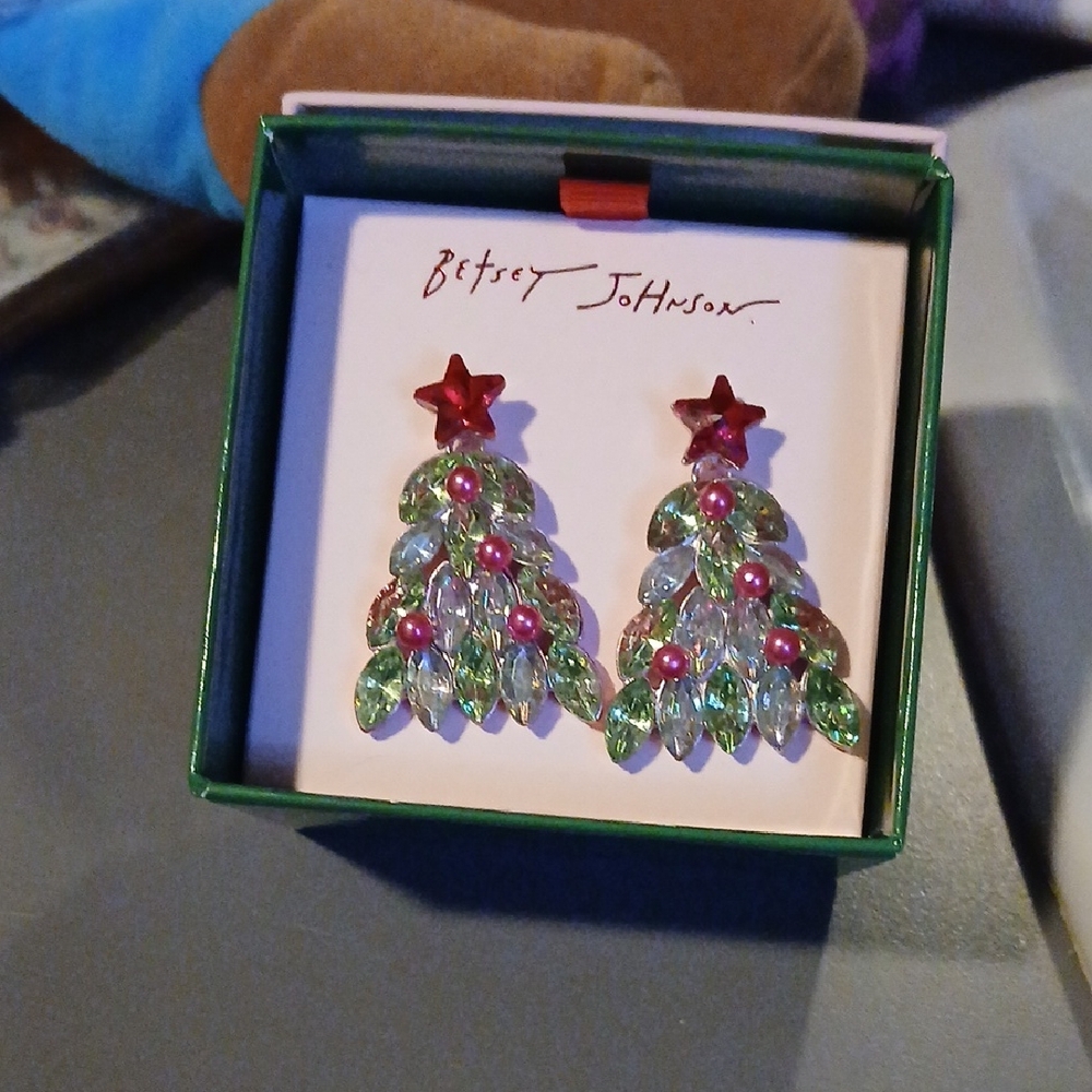 Betsey Johnson Festive Tree Earrings with Red and Green Accents